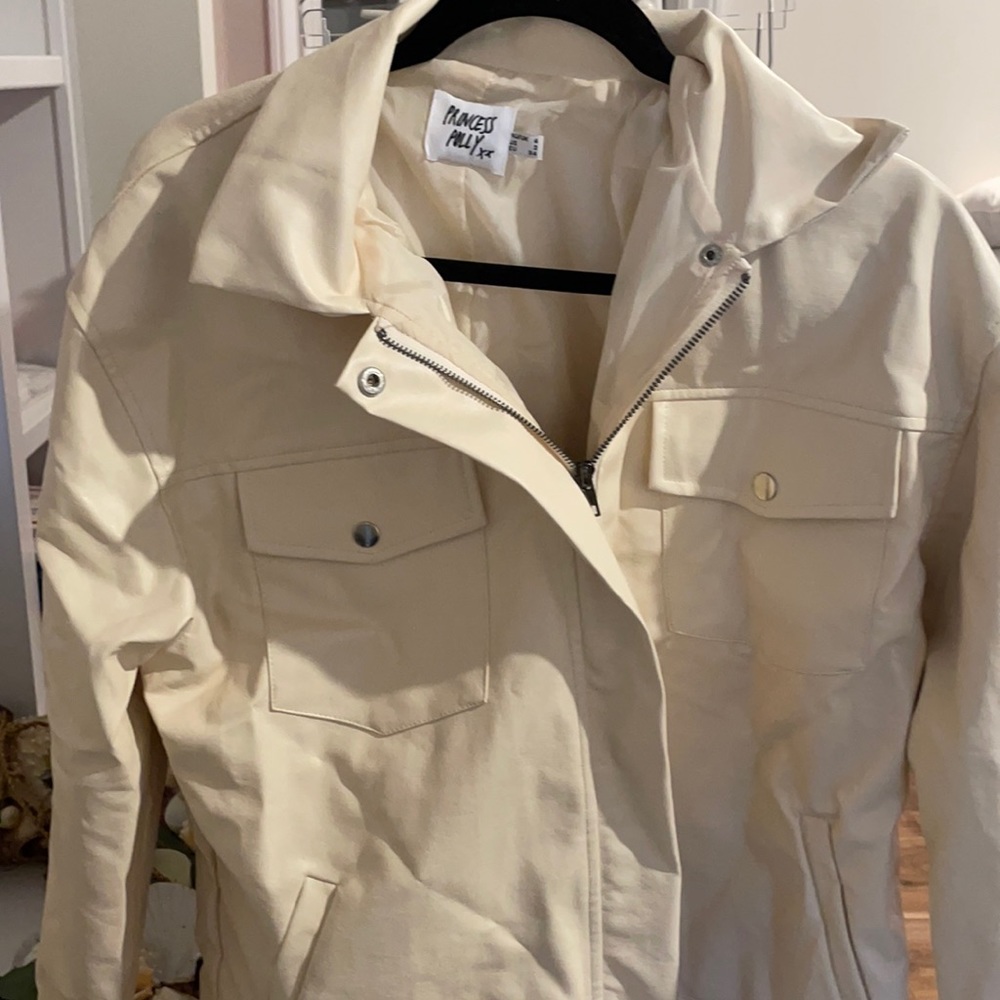 Princess Polly Cream Faux Leather Jacket